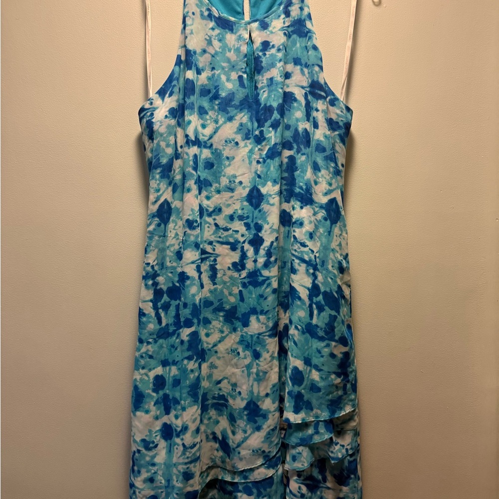 Blue and White Sleeveless Dress